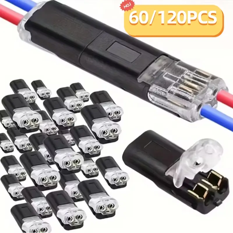 60/ 120pcs Quick Splice Wire Connectors, Wiring Connectors Kit, 2-Pin Dual-Wire Plug-in Terminals, Copper Contact, No Stripping Required, for AWG 18-22, Terminal Plug Kit, Versatile Use in Lighting, Car, Home Automation - No Battery or Electronics