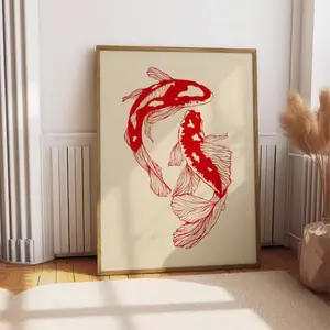 Poster wall decoration poster wall art vintage red koi poster canvas painting wall art living room office decoration