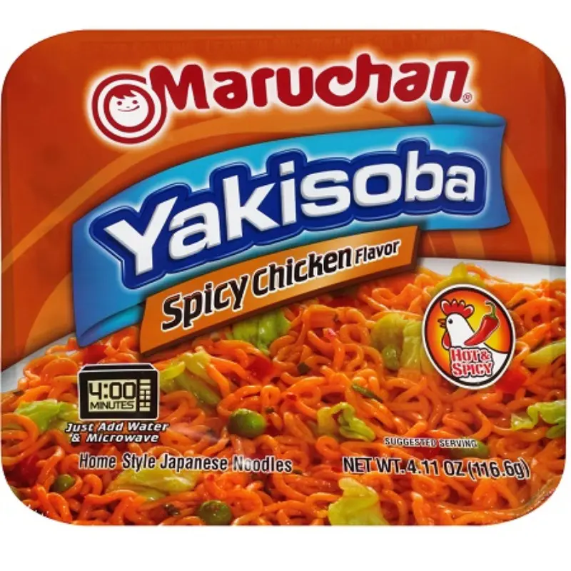 Maruchan Spicy Chicken Flavor Instant Yakisoba Noodles, 4-Pack Bulk Food Snack Stir Fry Treats, 4.11oz Each