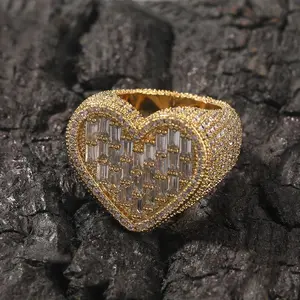 [ICE HUE] 18K Gold Vacuum Plated Copper LOVE Ring with 5A+ Sri Lanka Zircon, Hip-Hop Inspired, Sporty Look, Unisex Luxury Costume Jewelry for Daily Wear, Gift Idea
