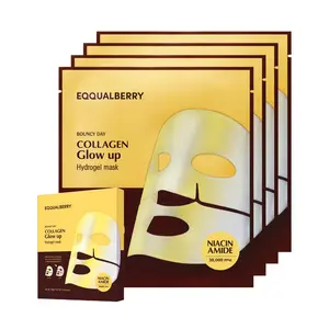 EQQUALBERRY Collagen Glow Up Mask - Niacinamide & Low Molecular Collagen for Brightening and Radiance Boosting | Korean Collagen Face Mask for Glass Skin, 4 Sheets, 1.01 OZ.