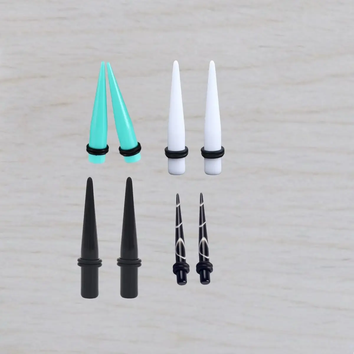Acrylic ear stretchers, turquoise white and black tappers, spacers (14g -1 inch") ear plugs