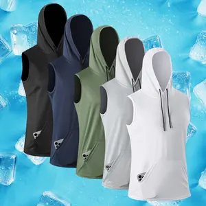 5pcs Men's Athletic Sleeveless Hooded Tank Top,Drawstring Hoodie Vest for Gym, Running & Outdoor Activities, Gym Clothes