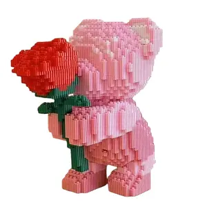 Romantic Bear Building Set with Rose,building blocks， High Difficulty Assembly, Perfect Gift for Couples and Parents, Unisex Adult Children Brickstoy