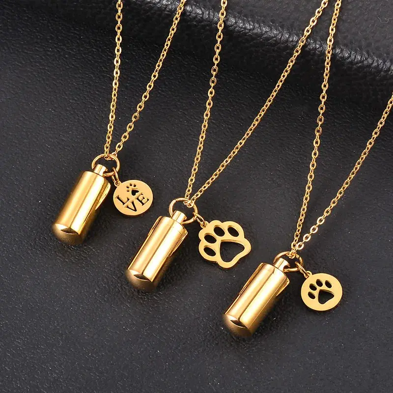 Paw Charm & Cylinder Memorial Urn Necklace