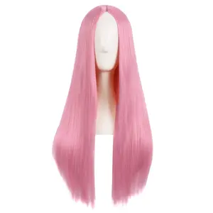 28 Inch/70 cm Women Special Natural Long Straight Synthetic Wig (Light Hot Pink)