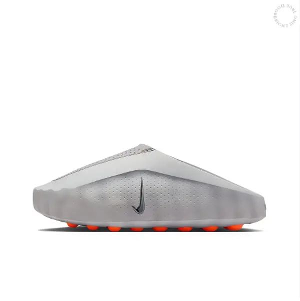 Gray Recovery Slide Sandals, Perforated Breathable Upper, Wave Shaped Cushion Sole With Orange Anti-Slip Outsole Nubs