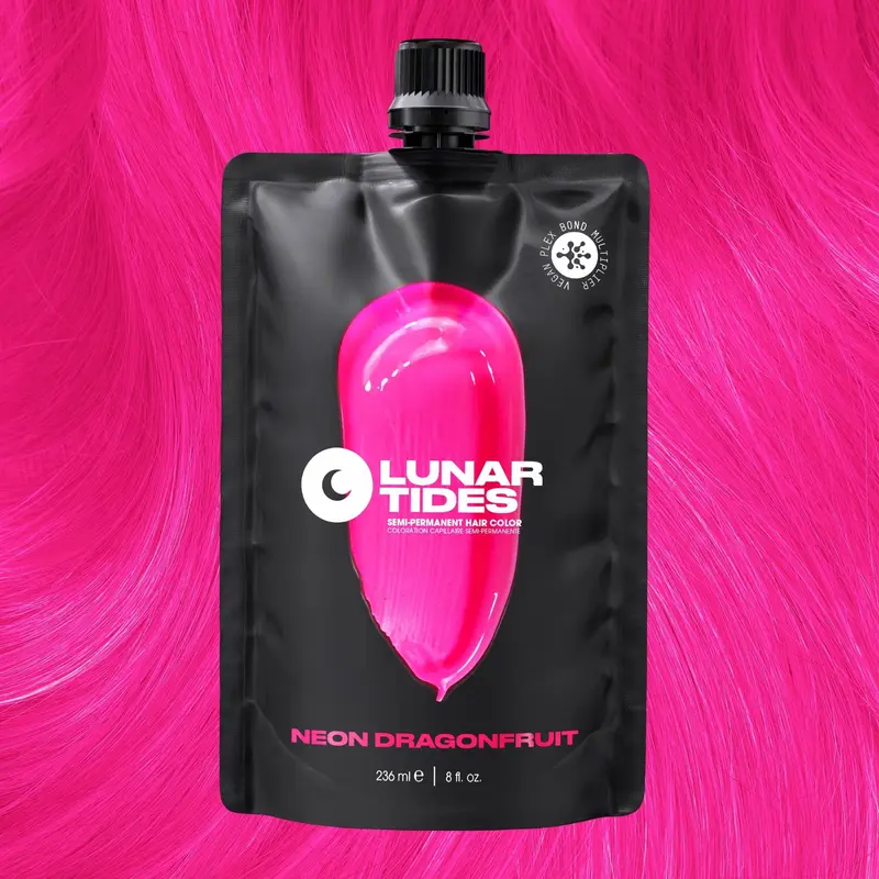 Lunar Tides Hair Color - Neon Dragonfruit UV Reactive Bright Pink Semi-Permanent Hair Color Vegan Cruelty-Free