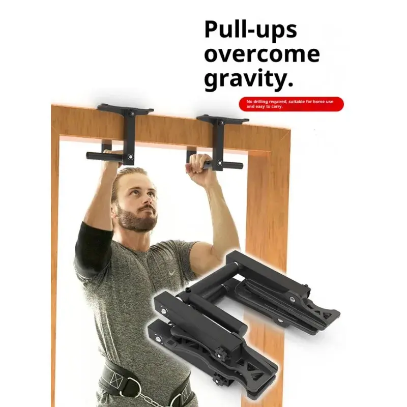 Door-Mount Foldable Pull-Up Bar & Push-Up Stand, No-Drilling Collapsible Retractable Home Gym Equipment, Compact Space-Saver, Portable Upper Body Strength Training Tool for Home Gym Enthusiasts
