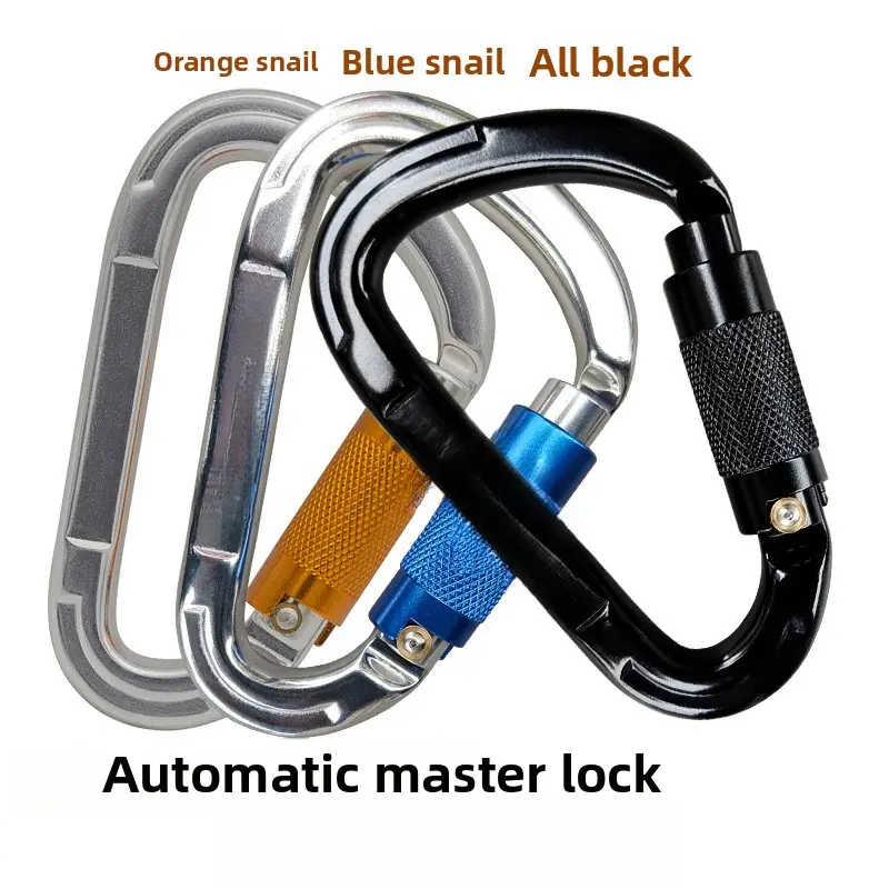 D-Shaped Auto Lock Carabiner Hooks - Aviation Aluminum Alloy, 114TN Blue Screw, 2500N Max Load, Safety Harness Climbing Hook for Leash, Fire Rescue Gear, Rope Attachment, Rope Carabiner, Carabiner For Leash, Max 2500N