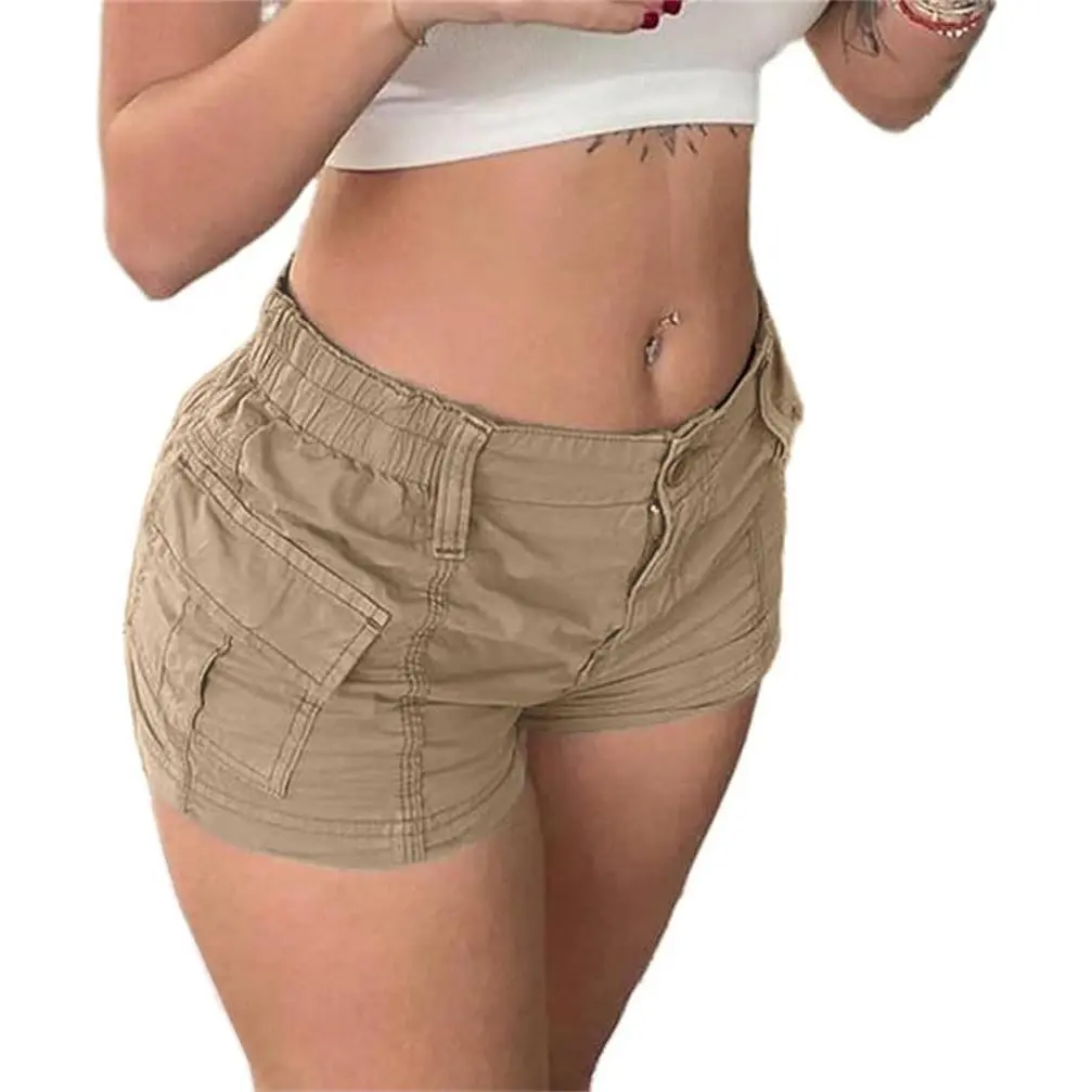 Womens Y2k Cargo Micro Shorts Elastic Waist Casual Shorts | Teen Girl,Low Rise,Summer Casual Shorts with Pockets,Y2k E-Girl Harajuku Aesthetic Streetwear,Going Out,Basic