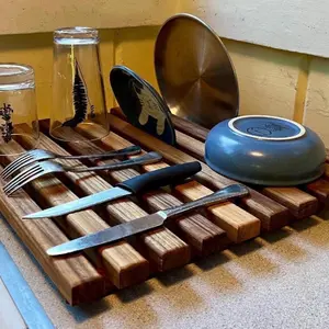 Teak Dish Drying Rack, Countertop Kitchen Organizer for Dishes, Utensils, and Glassware