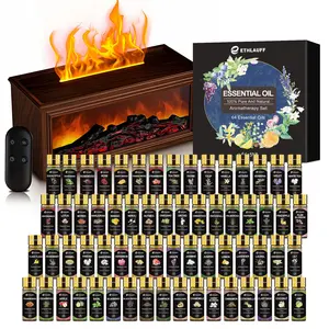 ETHLAUFF Remote Control Fireplace Diffuser with 64 Pack Essential Oil Set for Relaxation & Home Decor 100% Pure Natural Aromatherapy