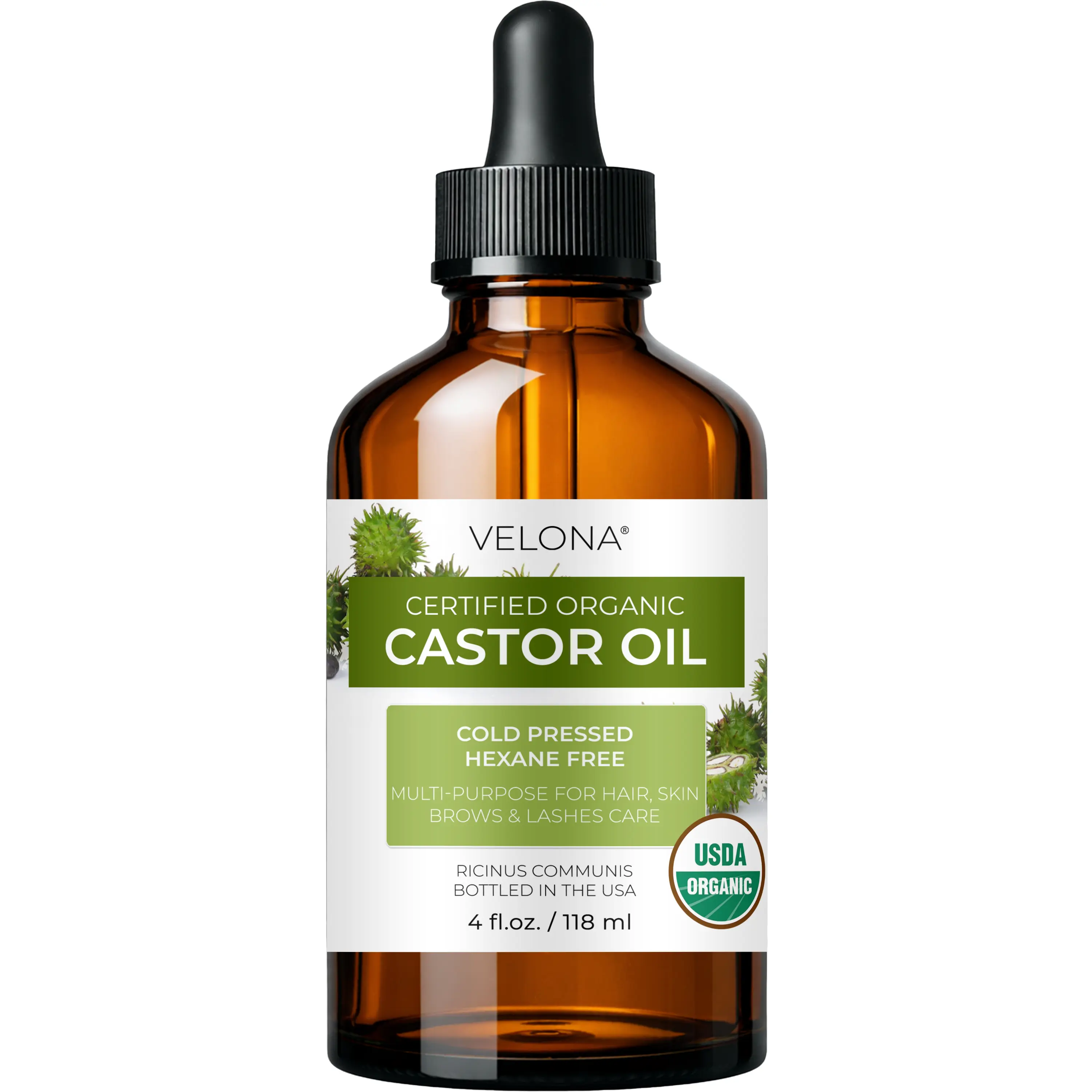 Velona USDA Certified Organic Castor Oil - 4 oz | Eyelashes, Eyebrow