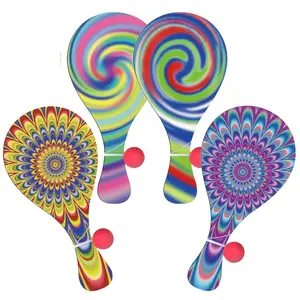 Gift for Her/Him 4pcs Psychedelic Paddle Ball Funny Paddle Ball with String Set Vintage Retro Multi-Item Party Favor Prizes Packs Indoor And Outdoor