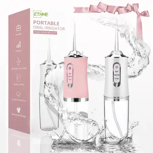 ETHME Rechargeable Pink Burst Travel Water Flosser Portable Teeth Cleanser for Braces, Oral Dental Irrigator, Cordless Waterproof Teeth Cleansing Tool