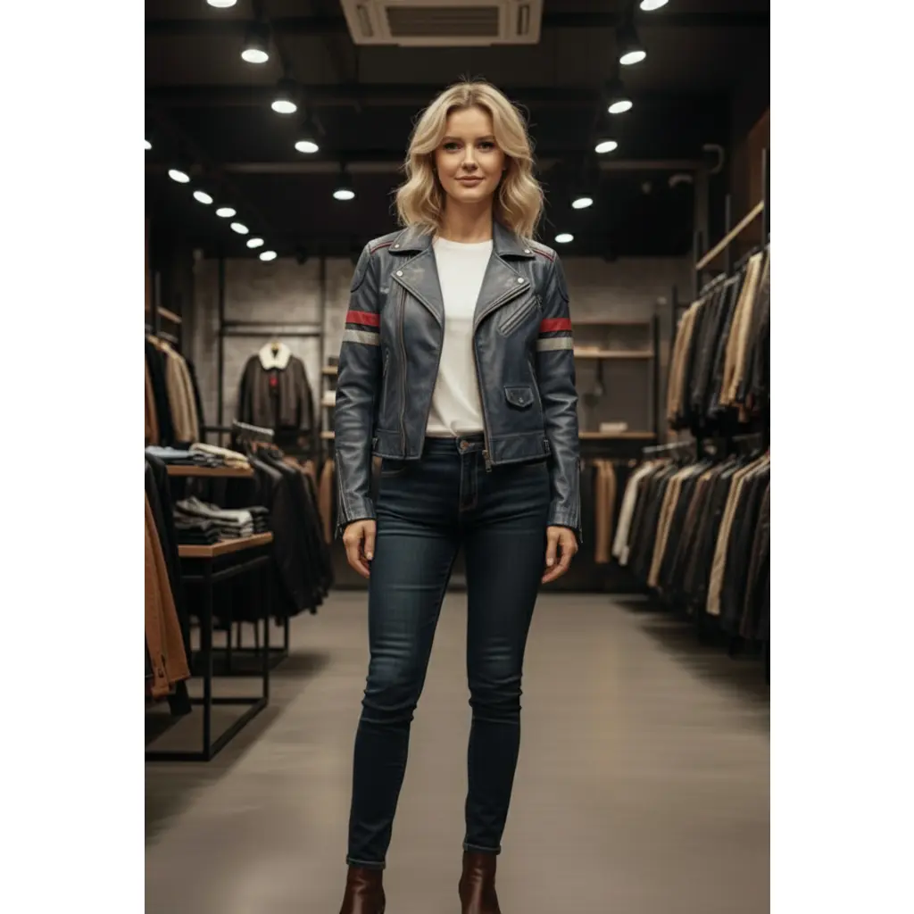 Vintage Distressed Leather Jacket V1V2W Blue