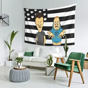 Cartoon Stripe Tapestry American Flag Backdrop Comic Theme Wall Hanging Photography Background Retro Decor for Living Room Bedroom Indoor Outdoor Party Decoration