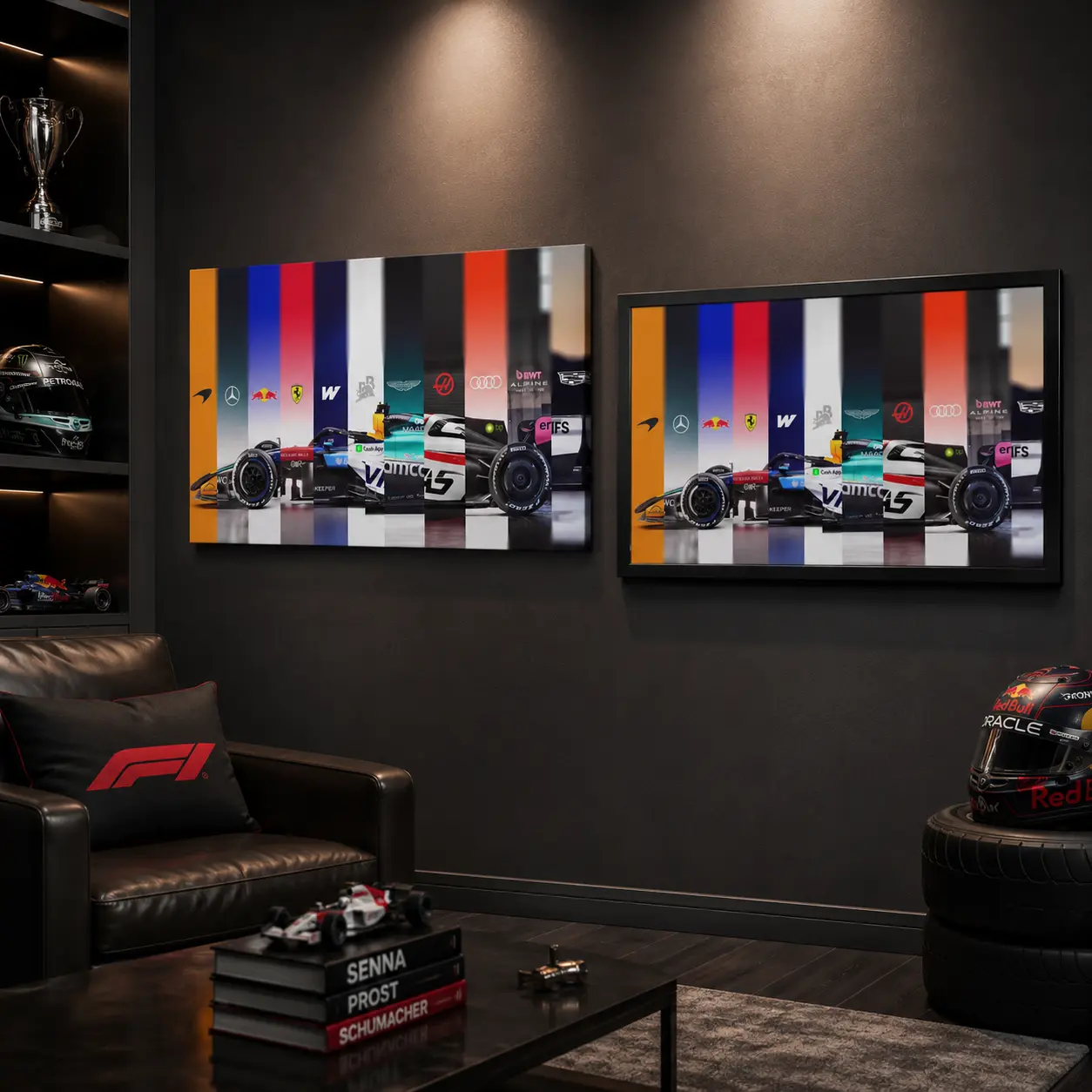 Scuderia Ferrari F1 Race Car Horizontal Canvas Wall Art, Charles Leclerc #16 Red Formula 1 Car Side Profile Print, Ferrari Logo & Sponsor Livery Poster, Man Cave Garage Motorsport Fan Living Room Wall Decor