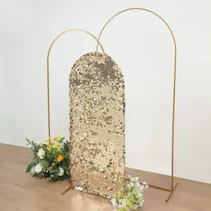 5ft Sparkly Champagne Big Payette Sequin Fitted Wedding Arch Cover For Round Top Chiara Backdrop Stand