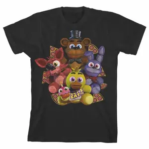 Five Nights At Freddy's Character Plushies T-Shirt 75F Menswear Casual Crewneck Shortsleeve Black High Tech Printing