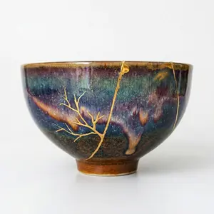 Handcrafted Pink Snow Kintsugi Ceramic Bowl - Artisanal Home Decor & Meaningful Gift (10.5cm), Gifts For Family, Gifts For Father and Mother