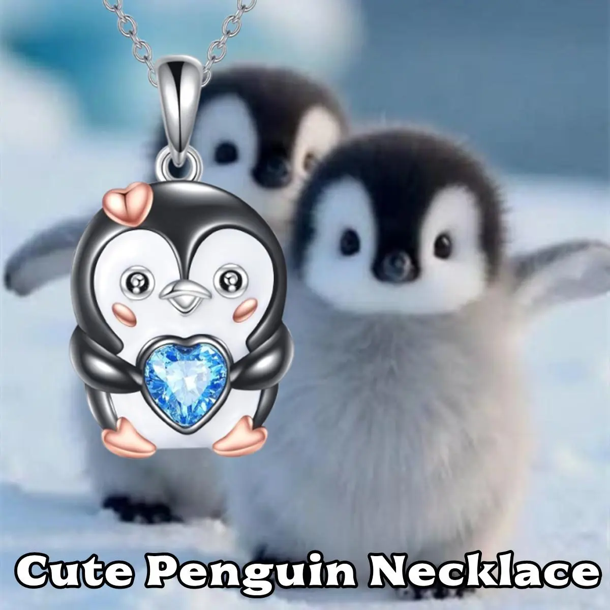 Cute Penguin Pendant Necklace with Blue Heart Zircon, Zinc Alloy Animal Jewelry for Women & Men, Adjustable Chain for Casual Wear, Birthday & Graduation Gift, Valentine's Day, Adjustable Universal Fit, Anniversary, Daily, Christmas, Finely Polished