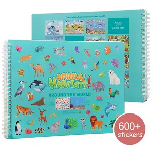 1 Count Animal Sticker Book  Activity for Kids Toddler Airplane Travel Essentials 600+ Habitat Stickers 13 Scenes 14 Coloring Pages Animal Lover Gift Childrens Crafts Ages 2-8 early education