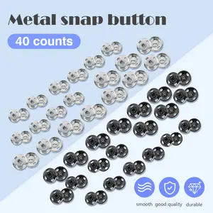 40 Counts Sew-on Snap Buttons, 10mm and 8mm Silver and Black Easy to Sew by Hand for Clothing Bags