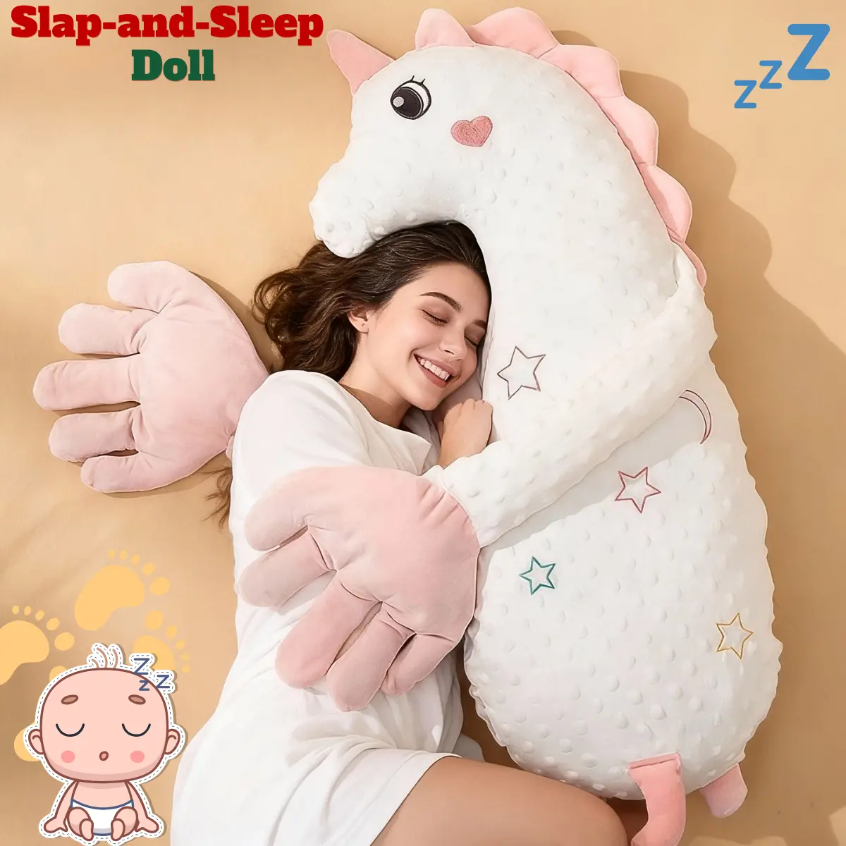 Ergonomic Plush Doll Patting Pillow - 70x23cm PP Cotton Bedding Pillow with Soft Fabric, Adult Sleep Support, Calming Tap Stress Relief
