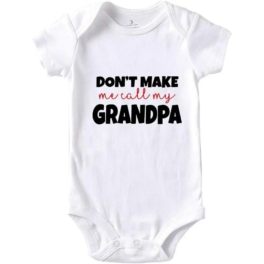 Newborn Baby Bodysuit with Funny "Don't Make Me Call Grandpa" Print, Unisex Soft Short Sleeve Romper Jumpsuit, Cotton, Envelope Neckline, Clothes, Buttons, Fitted, Snap Buttons, Slogan, Skin-Friendly, All Seasons
