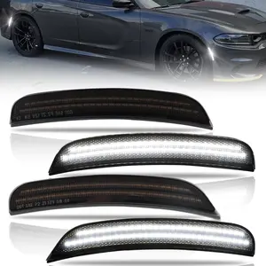 Front & Rear Fender LED Side Marker Lights for Dodge Charger RT 2015-2023, [SUPER BRIGHT] 2-Row Lamp Beads Smoked Lens Side Bumper Marker Lamps, White LED Side Marker Turn Signal Lights, 4 PCS