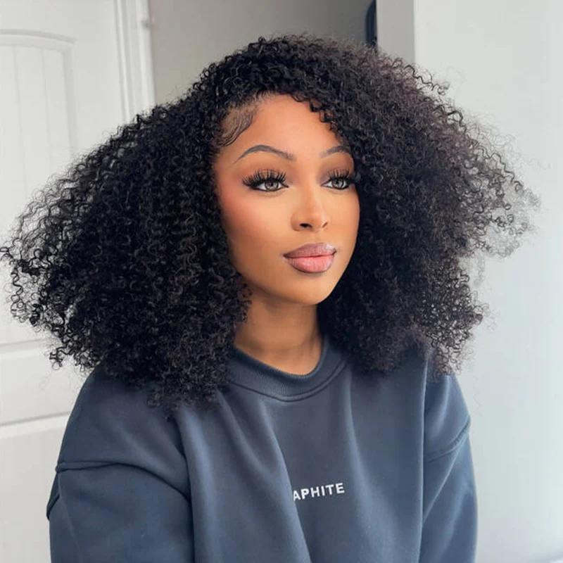 ISEE HAIR Afro Curly Wear Go Invisible Hairline Hair Half Wig Glueless Human Hair Wigs Seamless Flip Over Wig With Draw-strings No Lace Updo Down Style 10 Seconds Flip-over Wig Beginner-friendly #TikTokShopFallDealsForYou