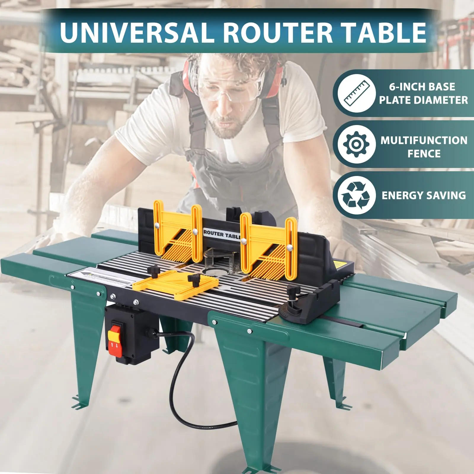 NANBERONE Universal Metal Router Table with Steel Stand, 6" Base Plate, Adjustable Fence, Tool Box Hardware, Retractable Guard, Extension Tables, Effortless Woodworking Support, Portable Heavy-Duty Design
