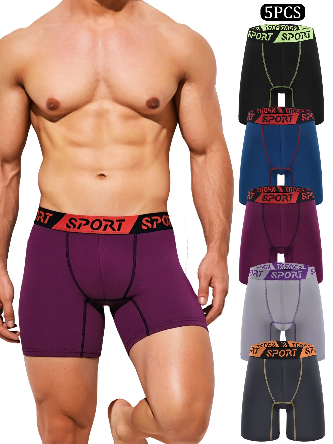 Men's Fashion Outdoor Long Leg Sports Training Fitness Underwear, Colorblock Elastic Comfortable Gym Shorts, Breathable Undergarments Workout Gym Underwear Running Gym Wear for Daily Exercise, Athletic Sport Underwear, Sporty Underwear