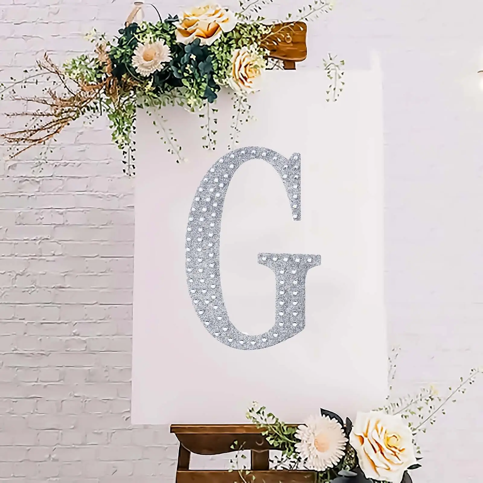 8-inch Silver Glitter Decorative Rhinestone Alphabet "G" Letter Stickers - Aesthetic Adhesive Craft Stickers for Scrapbook Decals, Party, School DIY Embellishments
