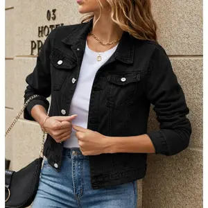 2025 European and  n fashion slim lapel denim jacket solid color versatile single item must-have