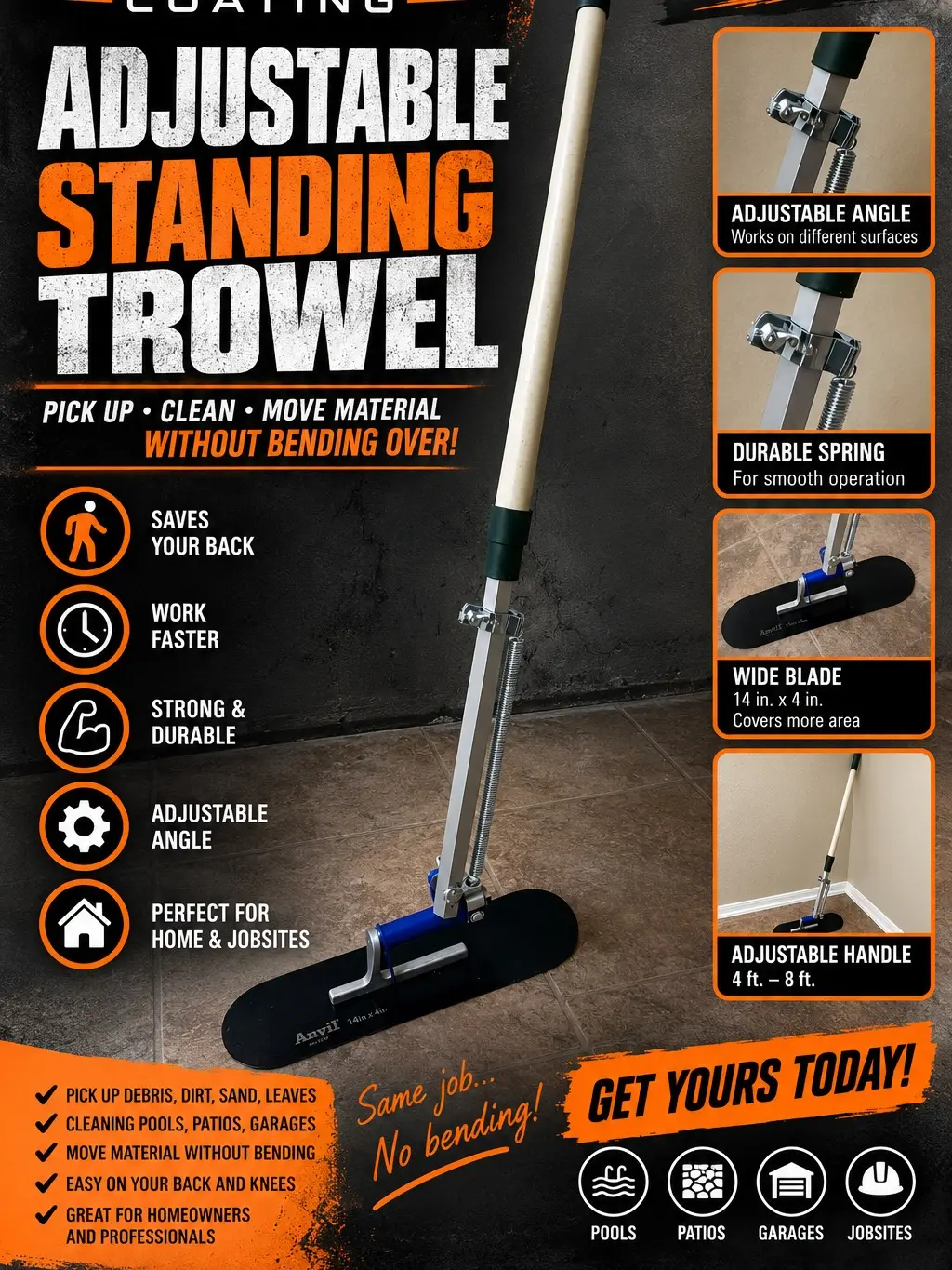 Adjustable Standing Trowel – Spray Deck Texture Tool