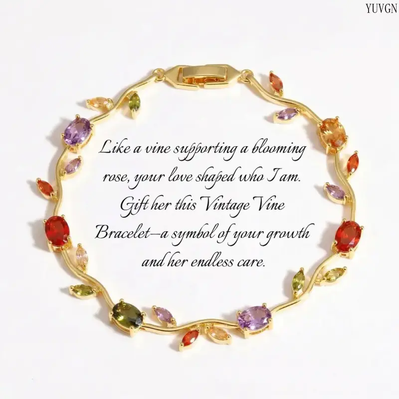 18K Gold-Plated Multicolor CZ Vine Bracelet - 19cm/7.48in Nature-Inspired Leaf Branch Crystal Tennis Bracelet, Dainty Handmade Elegance Female Jewelry, Versatile Gift Option for Birthday, Indoor Recreation