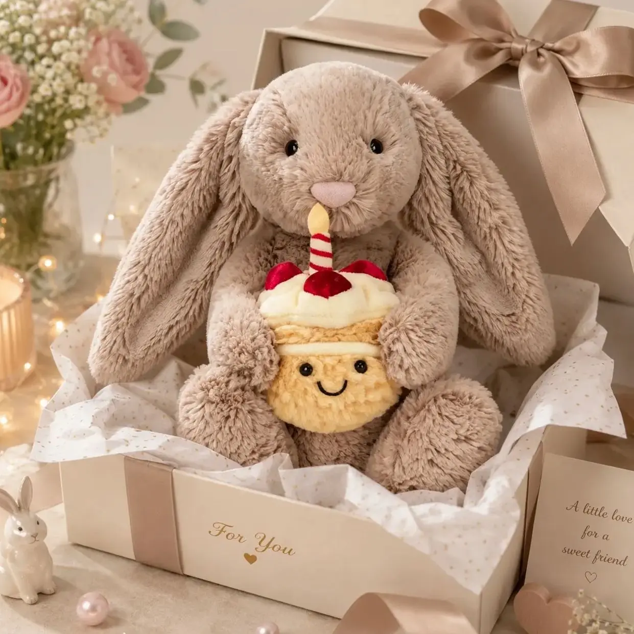 Jellycat Birthday Bunny Plush with Cake - Soft Stuffed Rabbit Stuffed Toy, Collectible Gift for Kids, Special Celebrations, New