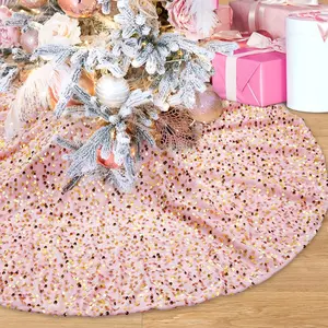 Small Tree Skirt: Sequin Glitter Tree Skirts - Velvet Fabric Tree Skirt for 6ft Tree Christmas Decorations