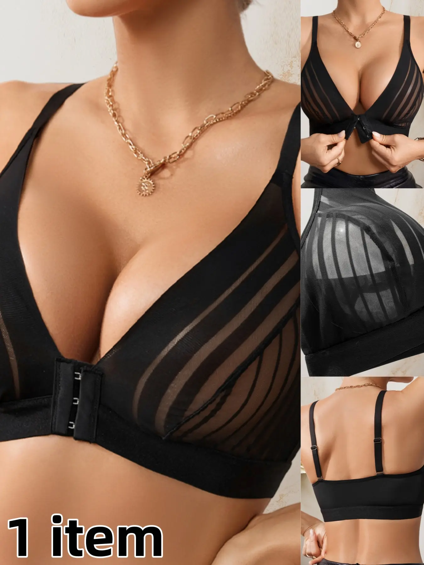 Single Piece Mesh Front Buckle Bra, Full Coverage Wireless Lingerie, Sexy Slim-Fitting Medium Support, Comfortable Thin Invisible Bra Underwear, Mesh Bras, Breathable Comfy Bra