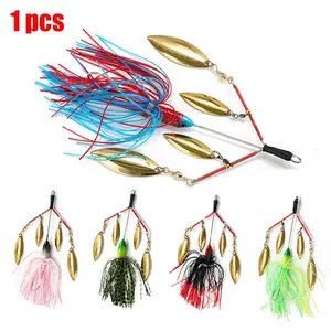 Artificial Mustache Bait Synthetic Rotating Lure with Fish Head Hook and Willow Spinner, Hard Fishing Lure with Glitter Paillettes, Fishing Equipment