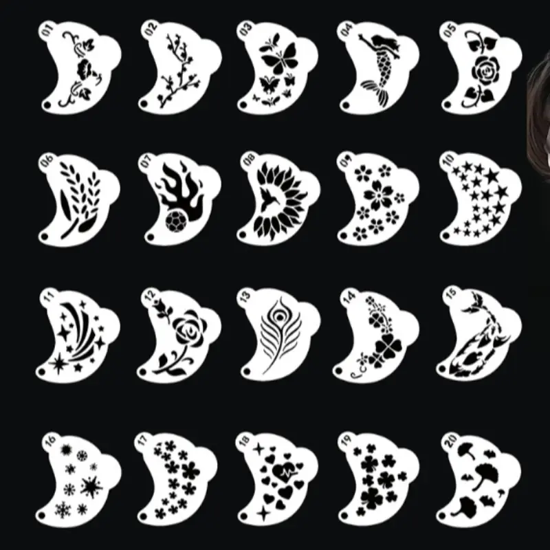 Adult & Kids Face Painting Stencils, Henna Stencil, Reusable Pet Material Templates for Stage Performance Makeup Beginners, 25 Sheets Facial Art Tools, Face Designs