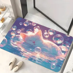 Dreamy Cat Bubble Bath Mat, Soft Absorbent Non-Slip Pad, Cute Cartoon Door Mat, Home Decor Bedroom Bathroom Entrance Rug
