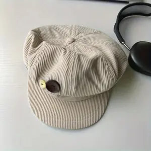 Unisex Vintage Octagonal Beret Japanese Style Button-Top Baker Boy Newsboy Cap Soft Flannel Artist Hat Lightweight Fall Streetwear Travel Photoshoot