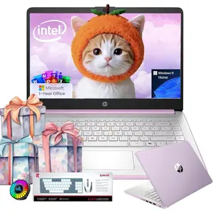 HP 2026 14" Ultra-Light Laptop | Windows 11 Home | 8GB RAM 128GB UFS | Intel Quad-Core | Honey Lavender | Student Business PC With Bundle Accessory
