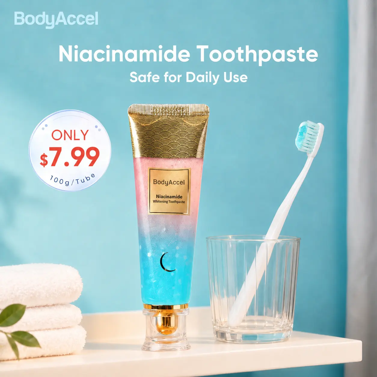 【BodyAccel】Niacinamide Whitening Toothpaste Cleaning Your Teeth And Making You Shine, For Adults, Flouride Free -100g