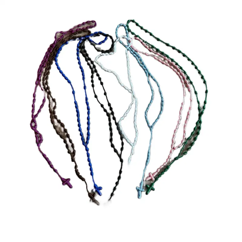 100% Handmade Rosary Cross Pendant Long Braided String Knotted Catholic Religion Adjustable Colorful Rope Necklace Lucky Protection Keepsake Jewelry for Women Men made in Mexico