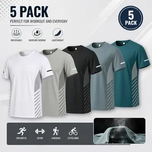 Men's 5-Pack Quick Dry Crew Neck T-Shirts, Moisture-Wicking Breathable Athleisure Tops, Ideal for Gym Workout, Mens Clothing & Streetwear Clothing